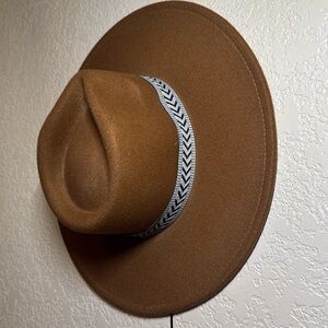 Chic Tan Wide Brim Hat with Chevron Band